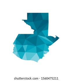 Vector isolated illustration icon with simplified blue silhouette of Guatemala map. Polygonal geometric style, triangular shapes. White background.