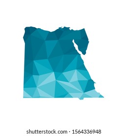 Vector isolated illustration icon with simplified blue silhouette of Egypt map. Polygonal geometric style, triangular shapes. White background.