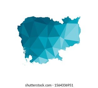 Vector isolated illustration icon with simplified blue silhouette of Cambodia map. Polygonal geometric style, triangular shapes. White background.