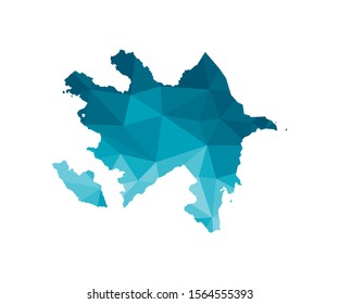 Vector isolated illustration icon with simplified blue silhouette of Azerbaijan map. Polygonal geometric style, triangular shapes. White background.
