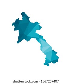 Vector isolated illustration icon with simplified blue silhouette of Laos map. Polygonal geometric style, triangular shapes. White background.