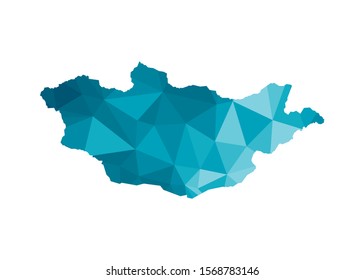 Vector isolated illustration icon with simplified blue silhouette of Mongolia map. Polygonal geometric style, triangular shapes. White background.
