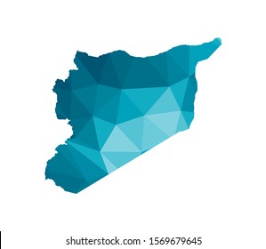 Vector isolated illustration icon with simplified blue silhouette of Syria (Syrian Arab Republic) map. Polygonal geometric style, triangular shapes. White background.