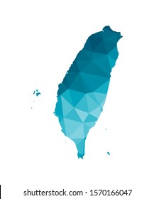 Vector isolated illustration icon with simplified blue silhouette of Taiwan (Republic of China) map. Polygonal geometric style, triangular shapes. White background.