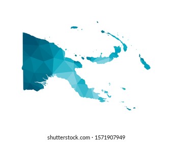 Vector isolated illustration icon with simplified blue silhouette of Papua New Guinea map. Polygonal geometric style, triangular shapes. White background.