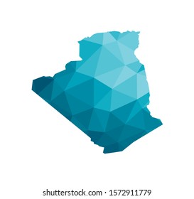 Vector isolated illustration icon with simplified blue silhouette of People's Democratic Republic of Algeria map. Polygonal geometric style, triangular shapes. White background.