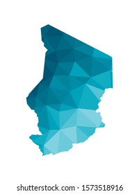 Vector isolated illustration icon with simplified blue silhouette of Republic of Chad map. Polygonal geometric style, triangular shapes. White background.