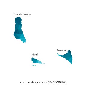 Vector isolated illustration icon with simplified blue silhouette of Union of the Comoros map. Polygonal geometric style, triangular shapes. White background.