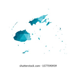 Vector isolated illustration icon with simplified blue silhouette of Fiji map. Polygonal geometric style, triangular shapes. White background.
