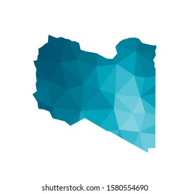 Vector isolated illustration icon with simplified blue silhouette of State of Libya map. Polygonal geometric style, triangular shapes. White background.