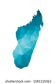 Vector isolated illustration icon with simplified blue silhouette of Republic of Madagascar map. Polygonal geometric style, triangular shapes. White background.