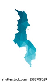 Vector isolated illustration icon with simplified blue silhouette of Republic of Malawi map. Polygonal geometric style, triangular shapes. White background.