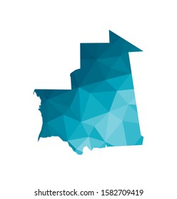 Vector isolated illustration icon with simplified blue silhouette of Mauritania map. Polygonal geometric style, triangular shapes. White background.