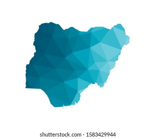 Vector isolated illustration icon with simplified blue silhouette of Nigeria map. Polygonal geometric style, triangular shapes. White background.