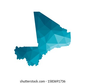 Vector isolated illustration icon with simplified blue silhouette of Mali map. Polygonal geometric style, triangular shapes. White background.