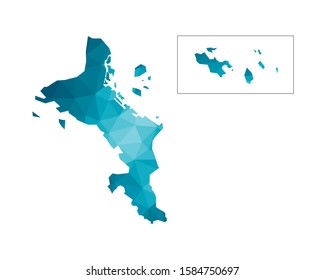 Vector isolated illustration icon with simplified blue silhouette of Seychelles map. Polygonal geometric style, triangular shapes. White background.