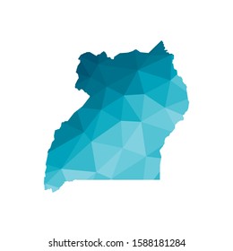 Vector isolated illustration icon with simplified blue silhouette of Republic of Uganda map. Polygonal geometric style, triangular shapes. White background.