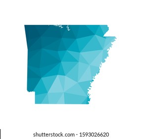 Vector isolated illustration icon with simplified blue silhouette of Arkansas map - state of the USA. Polygonal geometric style. White background.