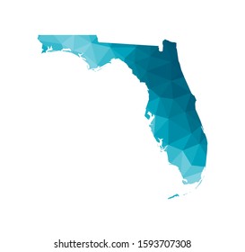 Vector isolated illustration icon with simplified blue map's silhouette of State of Florida (USA). Polygonal geometric style. White background.