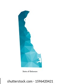 Vector isolated illustration icon with simplified blue map's silhouette of State of Delaware (USA). Polygonal geometric style. White background.