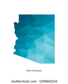 Vector Isolated Illustration Icon With Simplified Blue Map's Silhouette Of State Of Arizona (USA). Polygonal Geometric Style. White Background.