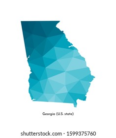 Vector isolated illustration icon with simplified blue map's silhouette of State of Georgia (USA). Polygonal geometric style. White background.