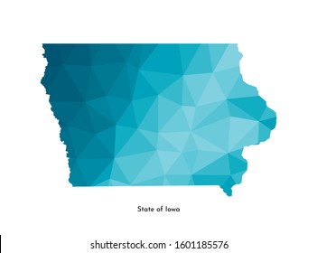 Vector isolated illustration icon with simplified blue map's silhouette of State of Iowa (USA). Polygonal geometric style. White background.