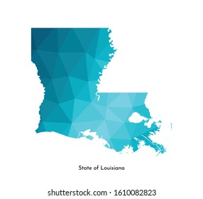 Vector isolated illustration icon with simplified blue map's silhouette of State of Louisiana (USA). Polygonal geometric style. White background.