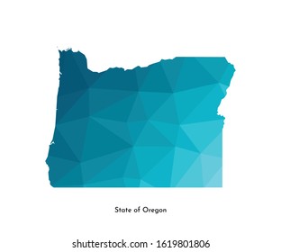 Vector isolated illustration icon with simplified blue map's silhouette of State of Oregon (USA). Polygonal geometric style. White background.