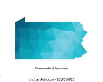 Vector isolated illustration icon with simplified blue map's silhouette of Commonwealth of Pennsylvania (USA). Polygonal geometric style. White background.