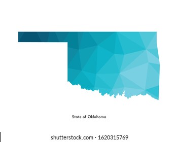 Vector isolated illustration icon with simplified blue map's silhouette of State of Oklahoma (USA). Polygonal geometric style. White background.
