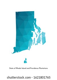 Vector isolated illustration icon with simplified blue map's silhouette of State of Rhode Island and Providence Plantations (USA). Polygonal geometric style. White background.