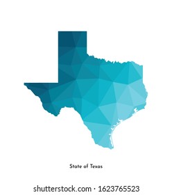 Vector isolated illustration icon with simplified blue map's silhouette of State of Texas (USA). Polygonal geometric style. White background