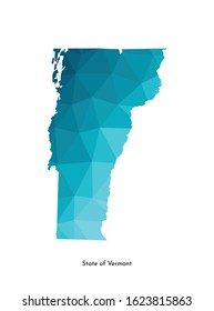 Vector isolated illustration icon with simplified blue map's silhouette of State of Vermont (USA). Polygonal geometric style. White background.