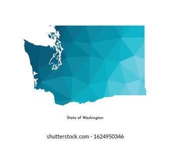 Vector isolated illustration icon with simplified blue map's silhouette of State of Washington (USA). Polygonal geometric style. White background.