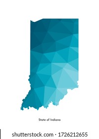 Vector isolated illustration icon with simplified blue map's silhouette of State of Indiana (USA). Polygonal geometric style. White background.