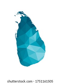 Vector isolated illustration icon with simplified blue silhouette of Sri Lanka map. Polygonal geometric style, triangular shapes. White background.