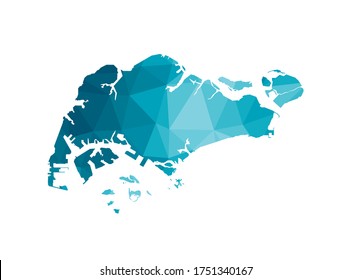 Vector isolated illustration icon with simplified blue silhouette of Singapore map. Polygonal geometric style, triangular shapes. White background.