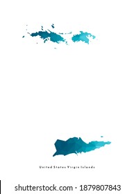 Vector isolated illustration icon with simplified blue silhouette of United States Virgin Islands (american) map. Polygonal geometric style, triangular shapes. White background.