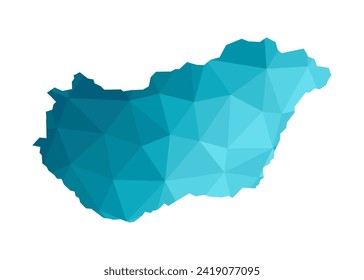 Vector isolated illustration icon with simplified blue silhouette of Hungary map. Polygonal geometric style, triangular shapes. White background.