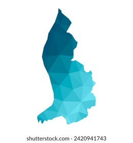 Icono de ilustración aislada vectorial con silueta azul simplificado del mapa de Liechtenstein. Estilo geométrico poligonal, formas triangulares. Fondo blanco.