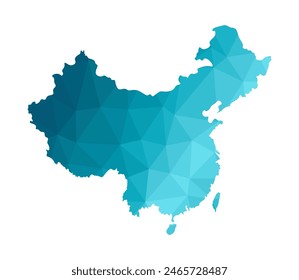 Vector isolated illustration icon with simplified blue silhouette of China map. Polygonal geometric style. White background