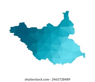 Icono de ilustración aislada de Vector con silueta azul simplificada del mapa de Sudán del Sur. Estilo geométrico poligonal. Fondo blanco