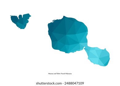 Vector isolated illustration icon with simplified blue silhouette of Tahiti and Moorea islands map. Part of French Polynesia. Polygonal geometric style. White background