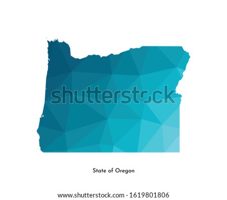 Vector isolated illustration icon with simplified blue map's silhouette of State of Oregon (USA). Polygonal geometric style. White background.
