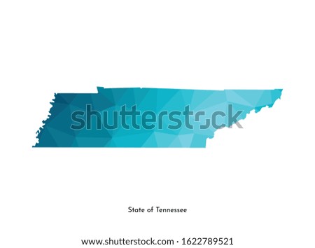 Vector isolated illustration icon with simplified blue map's silhouette of State of Tennessee (USA). Polygonal geometric style. White background.