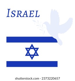 Vector isolated illustration with Israel flag, Star of David, dove of Peace and lettering. Illustration perfect for banners, card or poster
