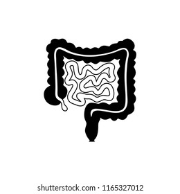 Vector isolated illustration of large and small intestine anatomy. Human digestive system icon. Healthcare medical center, surgery, hospital, clinic, diagnostic logo. Internal organ symbol design.