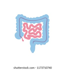 Vector Isolated Illustration Of Large And Small Intestine Anatomy. Human Digestive System Icon. Healthcare Medical Center, Surgery, Hospital, Clinic, Diagnostic Logo. Internal Organ Symbol Design. 