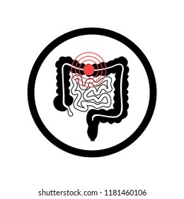 Vector isolated illustration of large and small intestine anatomy. Human digestive system icon. Healthcare medical center, surgery, hospital, clinic, diagnostic logo. Internal organ symbol design. 